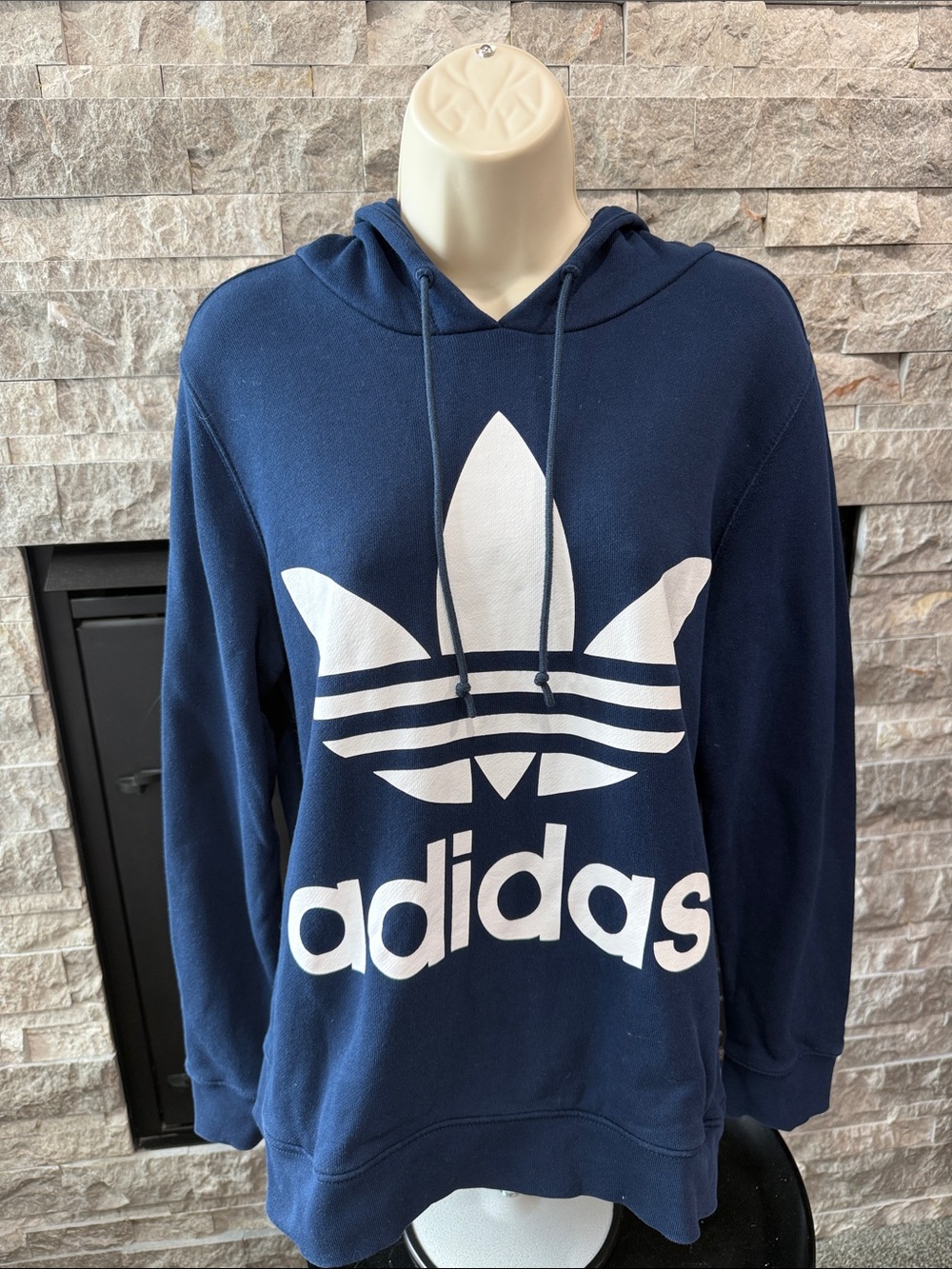 Adidas Navy Hoodie with White Trefoil Logo